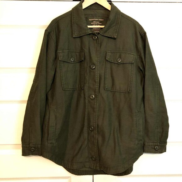 AMERICAN EAGLE OUTFITTERS Boyfriend Military Shacket Fatigue Olive S - Picture 5 of 9
